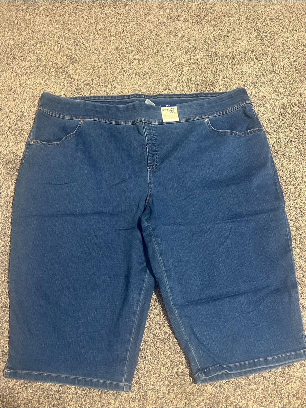 Terra & Sky Dark Blue Denim Cropped Bermuda Shorts
